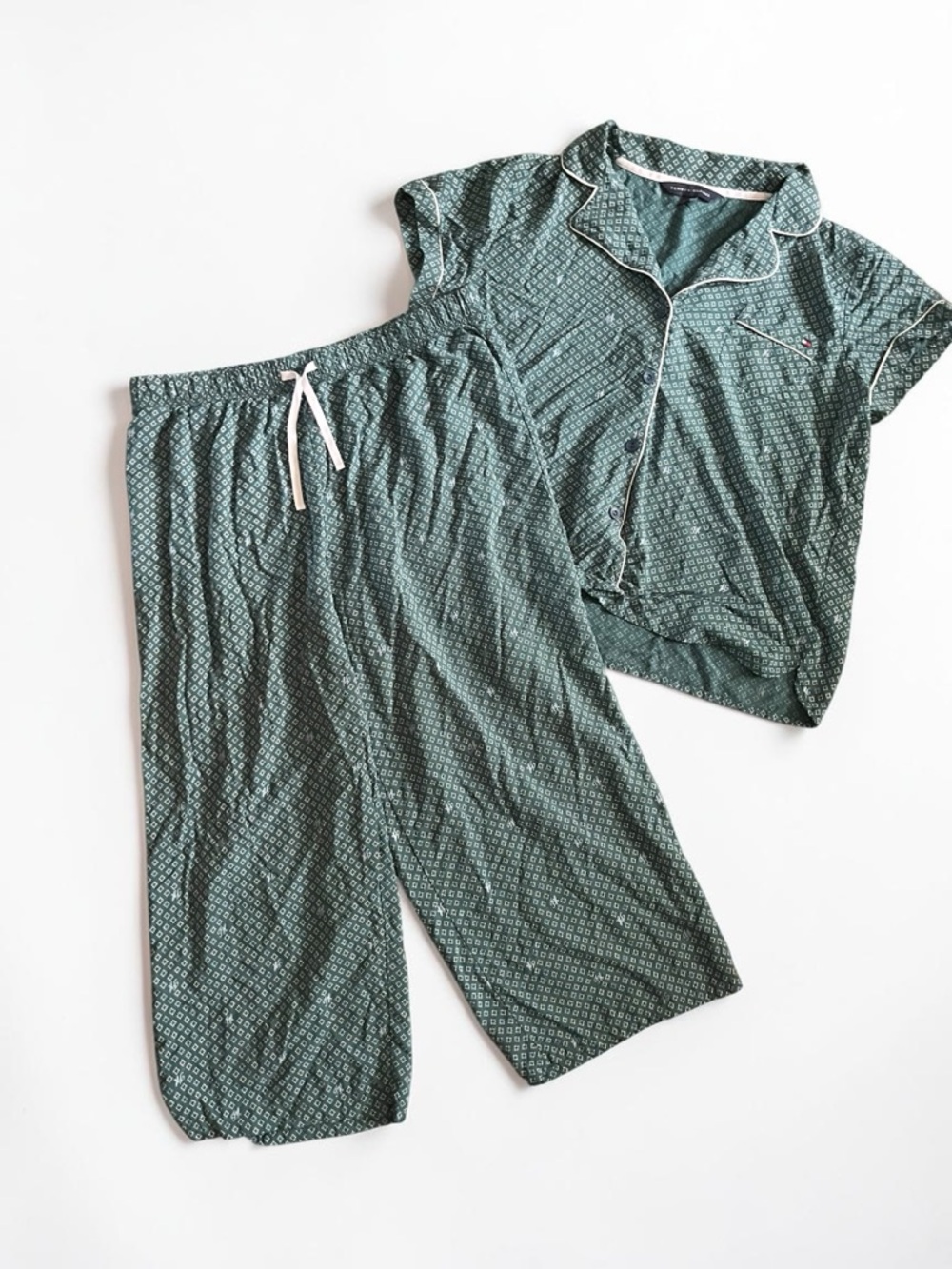 Tommy Hilfiger Green Patterned Short Sleeve Pajama Set Womens Size XL NWOT